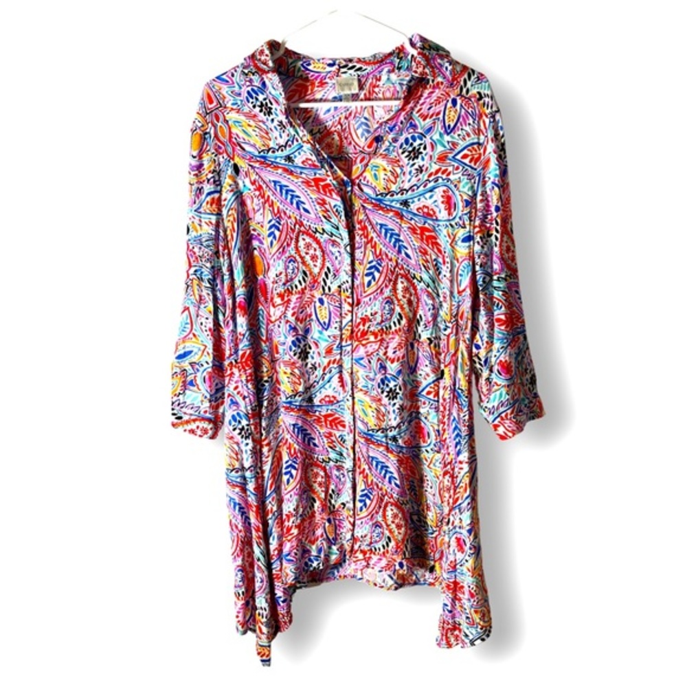 Cupio Colorful Pattern tunic‎ Top long sleeved button down